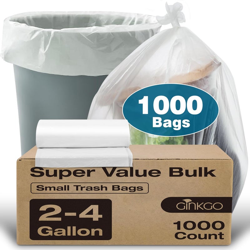 Ginkgo Small Trash Bags 2-4 Gallon Trash Bag 1000 Count Super Value Small Garbage Bags Bathroom Mini Trash Bags Unscented, Clear Wastebasket Bin Liners, Plastic Bags - Image 1